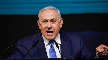El primer ministro de Israel, Benjamin Netanyahu, tras conocer los resultados de las elecciones legislativas este miércoles en Tel Aviv. 