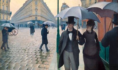 Calle de París en un día de lluvia (1877), pintura de Gustave Caillebotte que recrea al flâneur del siglo XIX.