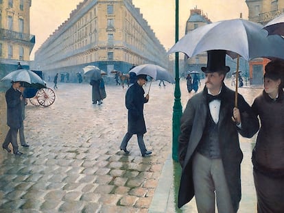Calle de París en un día de lluvia (1877), pintura de Gustave Caillebotte que recrea al flâneur del siglo XIX. 