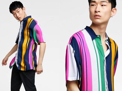 El modelo surcoreano Sang Woo Kim luce la camisa colorista de Zara.