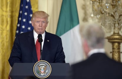 Trump, este jueves en una rueda de prensa en la Casa Blanca