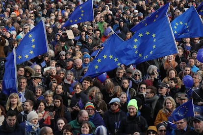 Manifestación a favor de la Unión Europea ayer en Berlín.