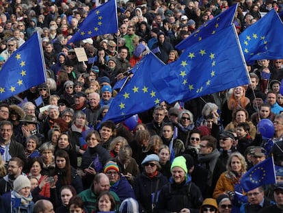 Manifestaci&oacute;n a favor de la Uni&oacute;n Europea ayer en Berl&iacute;n.