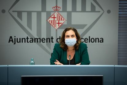 La alcaldesa de Barcelona, Ada Colau, en una comparecencia para informar de la evolución de la pandemia en la capital.