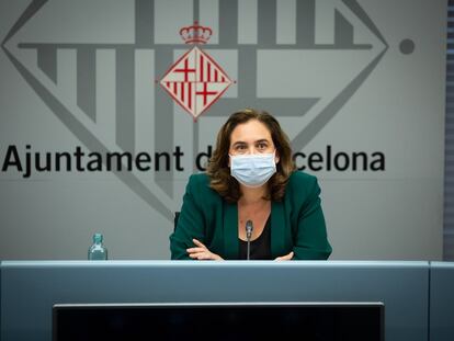 La alcaldesa de Barcelona, Ada Colau, en una comparecencia para informar de la evolución de la pandemia en la capital.