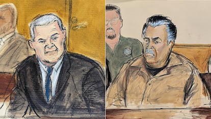 Genaro García Luna and Ismael "El Mayo" Zambada at their respective trials in federal court in Brooklyn, New York, in September 2024.