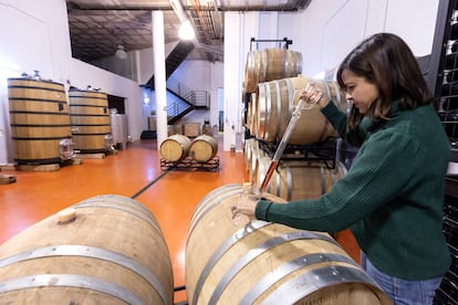 Ana de Castro, enóloga de la bodega La Melonera, comprobando un vino.
