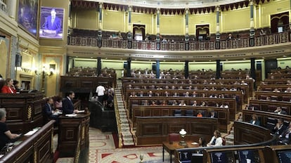 El pleno del Congreso de los Diputados durante el debate de la moción de censura presentada por Unidos Podemos.