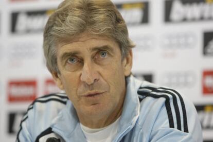 Manuel Pellegrini, durante su conferencia de prensa de ayer en la ciudad deportiva de Valdebebas.