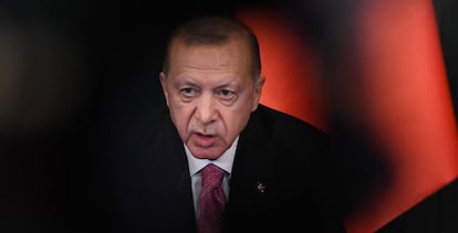 El presidente de Turquía, Recep Tayyip Erdogan, en Tirania (Albania), este lunes. 