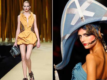 Propuestas de Louis Vuitton (arriba) y John Galliano en la pasarela de <i>prêt-à-porter.</i>