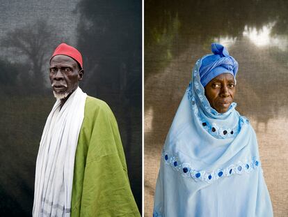 Dam Sallah (izquierda), jefe de aldea y Fatou Dansu, vocal de derechos humanos (Gambia).
