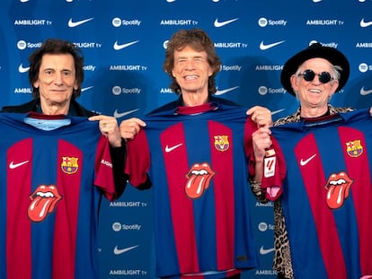 The Rolling Stones presentan este jueves la camiseta de edición limitada del FC Barcelona.