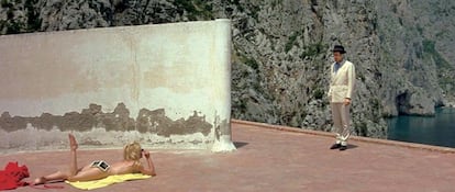 In 'Contempt', a film based on a novel by Alberto Moravia and shot at Casa Malaparte, Godard reflected the disintegration of a couple.  In one scene, Michel Piccoli calls Brigitte Bardot and, getting no response from her, goes up her steps, and there he finds her, sunbathing naked except for a book open on her butt.