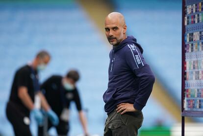 Guardiola, tras uno de los partidos jugados tras la reanudación en el Etihad Stadium.