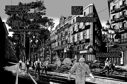 Interior del cómic 'Estampas 1939' de Feliepe Hernández Cava, ilstrado por Miguel Navia y edirtado por Norma.