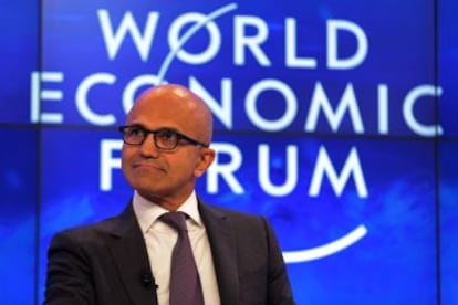 Satya Nadella, primer ejecutivo de Microsoft, el mi&eacute;rcoles en Davos.