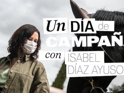 Isabel Díaz Ayuso, candidata del PP a la Comunidad de Madrid, en un centro de equinoterapia en Madrid. En el vídeo, seguimiento de una jornada de trabajo de Díaz Ayuso.