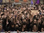 Cabecera de la manifestación de este sábado contra la sentencia de La Manada.