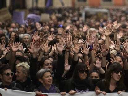 Cabecera de la manifestación de este sábado contra la sentencia de La Manada.