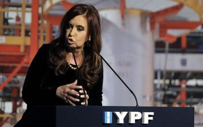 Fernández de Kirchner, en la inauguración de una planta de YPF en Ensenada, este jueves.