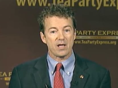 El senador del Tea Party, Rand Paul, durante su réplica al discurso sobre el estado de la Unión de Obama.
