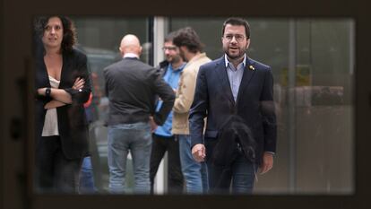 Pere Aragonès a su salida de la sede de ERC, este sábado.