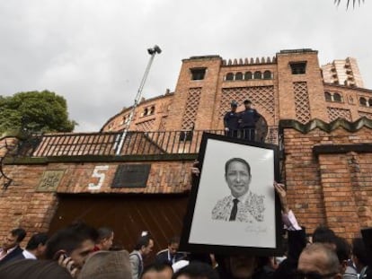 People protest the closure of La Santamaria bullring in Bogota.