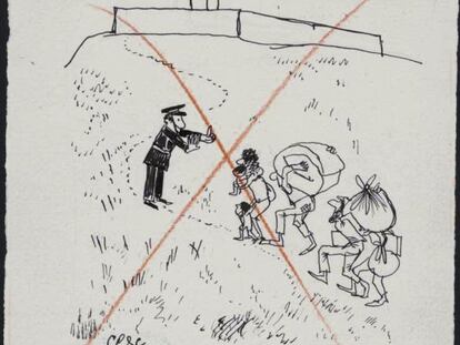 Uno de los dibujos que Cesc creó para el 'Diario de Barcelona' entre los años 1952 y 1962 y que la censura prohibió, con lápiz rojo incluido.