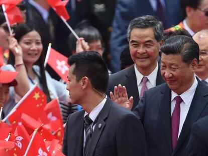 Xi Jinping, a su llegada hoy al aeropuerto de Hong Kong.