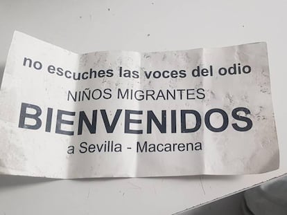 Mensaje que ha aparecido en el interior de un futuro centro para menores migrantes en Sevilla.