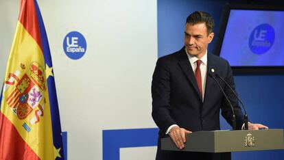 Pedro Sánchez en conferencia de prensa en Bruselas el pasado 18 de octubre.
 