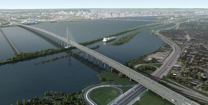 Maqueta del puente sobre el r&iacute;o Saint Lawrence, en el &aacute;rea de Montreal (Canad&aacute;).