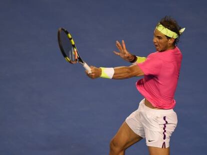 Rafa Nadal, en el &uacute;ltimo partido disputado en Melbourne contra Dudi Sela.