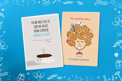 Dos de las divertidas tarjetas disponibles en Regalo Azul.