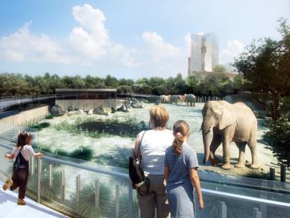 Recreación virtual de la instalación de los elefantes en el Zoo de Barcelona.
