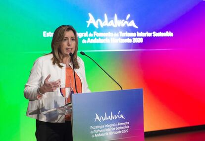 La presidenta de la Junta, Susana Díaz, en la presentación de la nueva estrategia para turismo interior, en Úbeda.