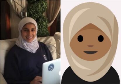 A jovem Rayouf Alhumedhi e um dos desenhos incluídos em sua proposta.