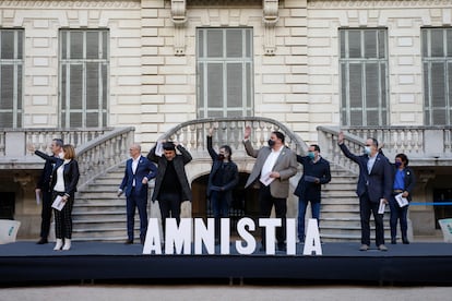 Los líderes independentistas presos participan en un acto unitario en los Jardines del Palau Robert (Barcelona).