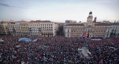 The Puerta del Sol Square in Madrid Thursday night during the general strike.