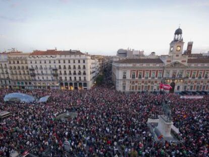 The Puerta del Sol Square in Madrid Thursday night during the general strike.