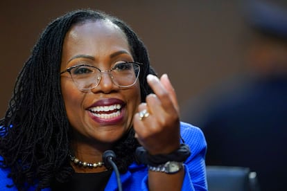 Ketanji Brown Jackson argumenta durante el proceso de nominación en el Senado, en marzo de 2022.