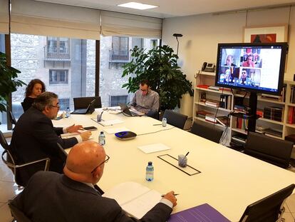 El ministro de Cultura, durante la reunión telemática mantenida este jueves 16 de abril con los consejeros de Cultura de las Comunidades Autónomas, las ciudades autónomas y la Federación Española de Municipios y Provincias (FEMP).