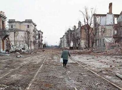 Imagen que presentaba el centro de Grozni en marzo de 2000, tras la segunda guerra chechena.