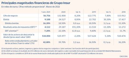 Principales magnitudes dinancieras de Grupo Insur