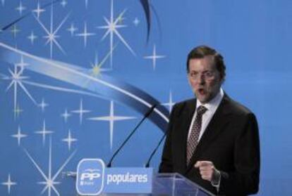 El presidente del Gobierno y líder del PP, Mariano Rajoy, durante su intervención el miércoles en la cena de Navidad de los populares de Madrid.