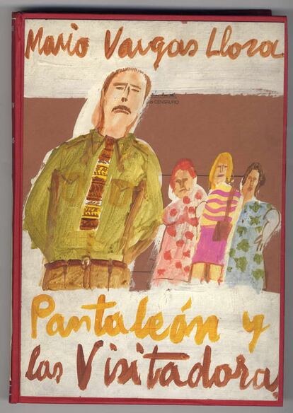 Esta ilustración, de autoría desconocida, acompañaba el manuscrito original de 'Pantaleón y las visitadoras', de Mario Vargas Llosa. En 1970 el escritor peruano había nombrado agente a Balcells, que fue una de las artífices del traslado del autor a Barcelona para que se dedicase en exclusiva a escribir tras el éxito de sus primeras novelas.