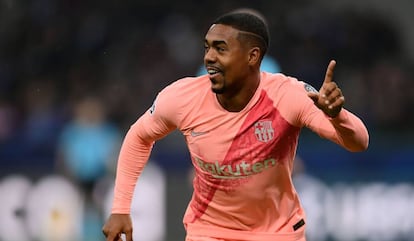 Malcom comemora o gol da classificação do Barça na Itália.