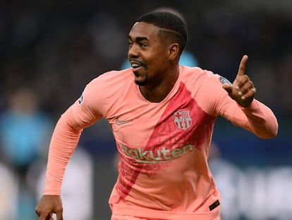 Malcom comemora o gol da classificação do Barça na Itália.