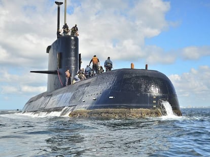 Una imagen de archivo del submarino ARA San Juan, cerca de Buenos Aires.